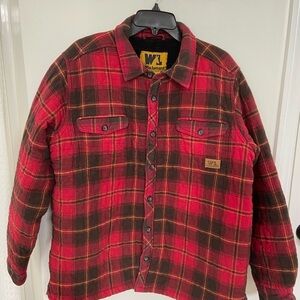 Wells Lamont Red and Black Quilted Flannel Plaid lined Shirt Jacket